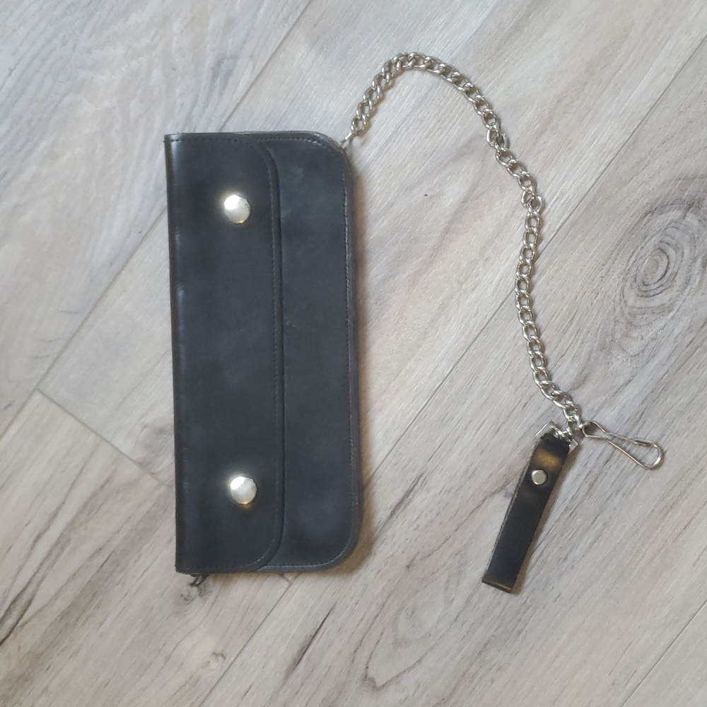 Black leather Trucker wallet with chain
